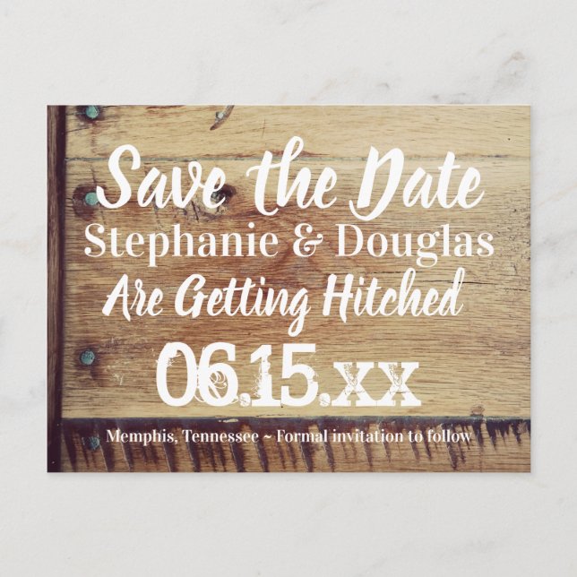 Rustic Wood You and Me Save the Date Postcards (Front)