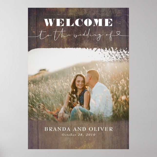 Rustic Wood Your Photo Wedding Welcome Sign (Front)