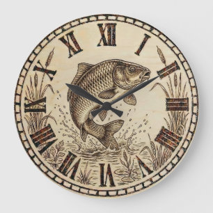 Rustic Woodburned Fish Wall Clock