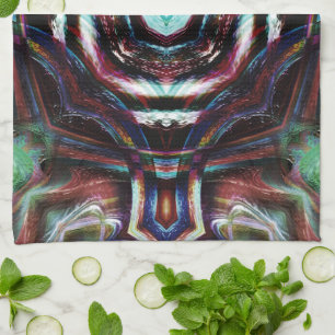 Rustic wooded brown kaleidoscope with mint details tea towel