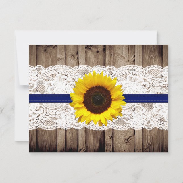 Rustic Wooden and Lace with Sunflower Wedding RSVP Card (Front)