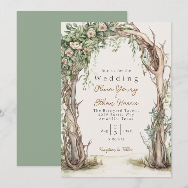 Rustic Wooden Arch Wedding Invitation (Front/Back)