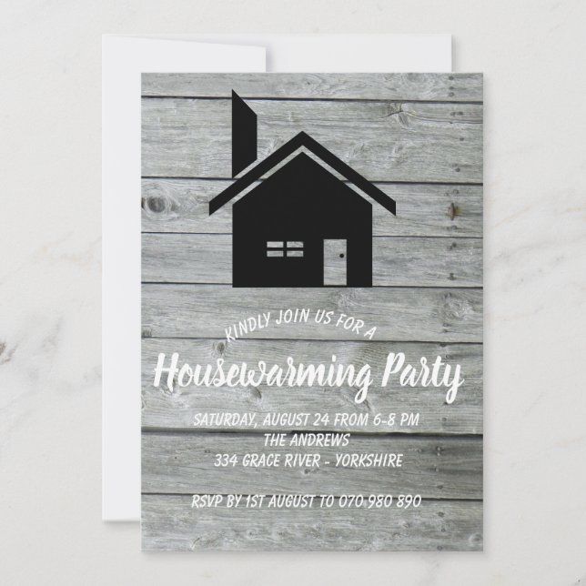 Rustic Wooden Barn Chimney Housewarming Invitation (Front)
