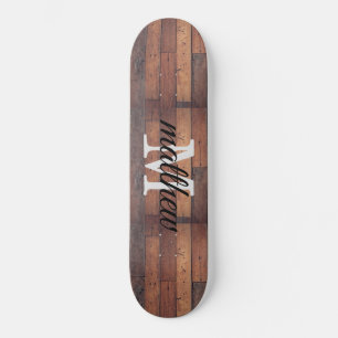 Rustic Wooden Barn Oak Monogram Name Personalised  Skateboard