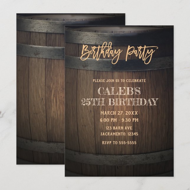Rustic Wooden Barrel Birthday Party Invitation (Front/Back)