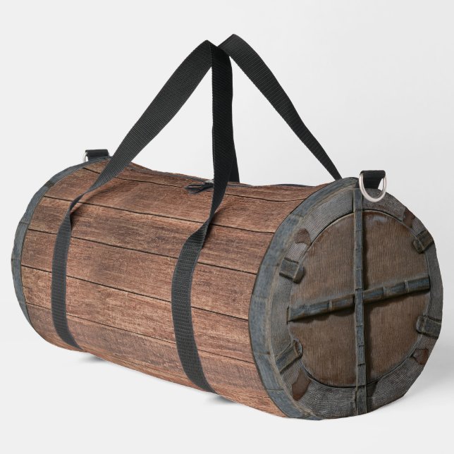 Rustic Wooden Barrel Duffle Bag (Left Corner)