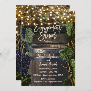 Rustic Wooden Barrel Grape Vines Engagement Shower Invitation
