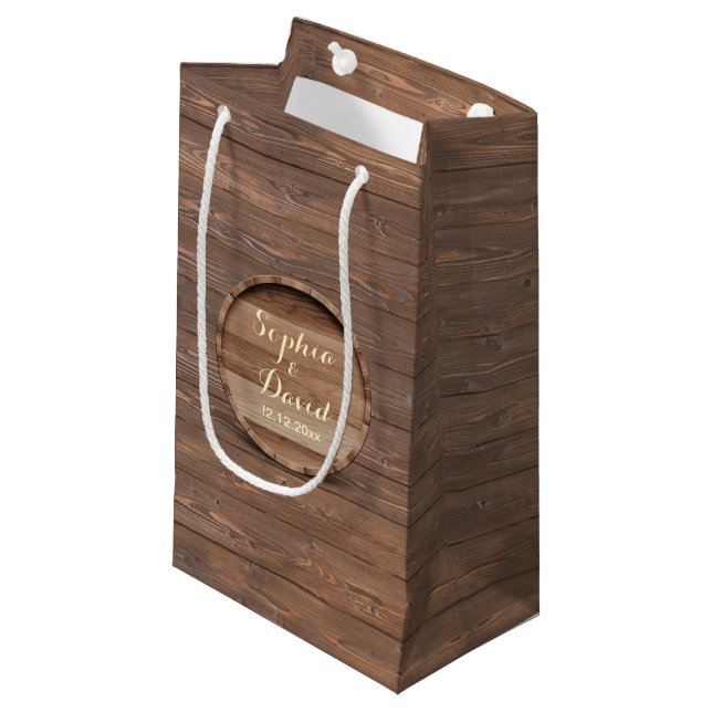 Rustic Wooden Barrel Wedding Custom Favour Bag (Front Angled)