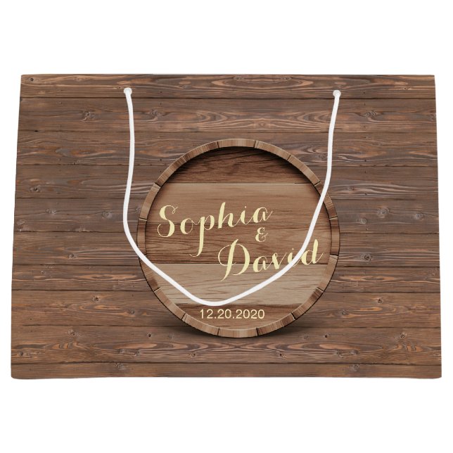 Rustic Wooden Barrel Wedding Custom Favour Bag (Front)