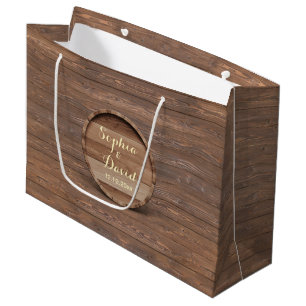 Rustic Wooden Barrel Wedding Custom Monogram Large Gift Bag