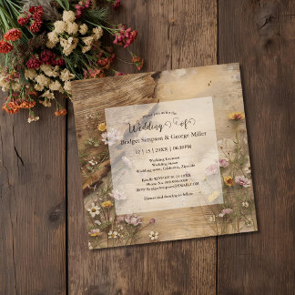 Rustic Wooden Bohemian Floral Wedding  Invitation