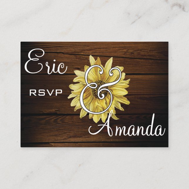 Rustic wooden boho sunflower rsvp card (Back)