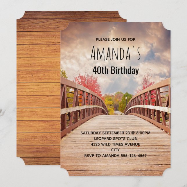 Rustic Wooden Bridge in the Country Birthday Invitation (Front/Back)