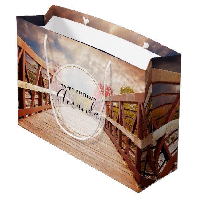 Rustic Wooden Bridge in the Country Birthday Large Gift Bag (Back Angled)