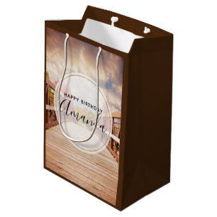 Rustic Wooden Bridge in the Country Birthday Medium Gift Bag