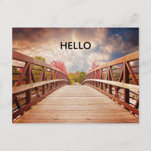 Rustic Wooden Bridge in the Country Hello Postcard