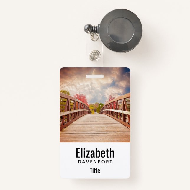  Rustic Wooden Bridge in the Country ID Badge (Front with Retractable)