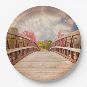 Rustic Wooden Bridge in the Country Paper Plate