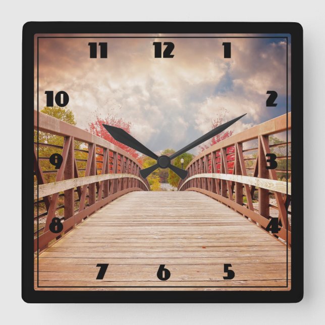 Rustic Wooden Bridge in the Country Square Wall Clock (Front)