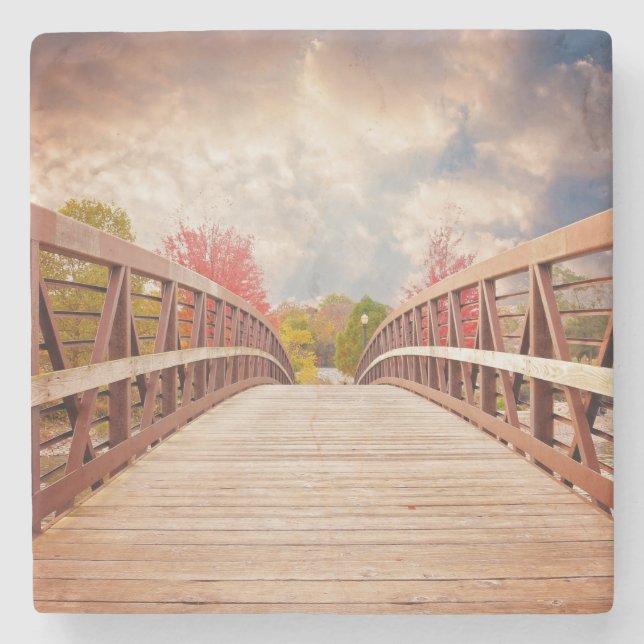 Rustic Wooden Bridge in the Country Stone Coaster (Front)