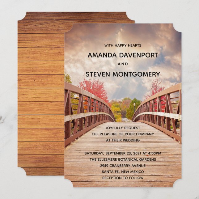 Rustic Wooden Bridge in the Country Wedding Invitation (Front/Back)