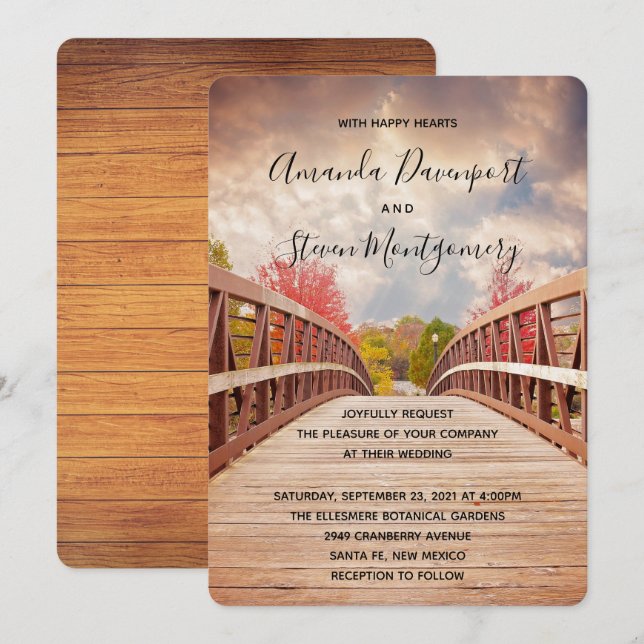 Rustic Wooden Bridge in the Country Wedding Invitation (Front/Back)