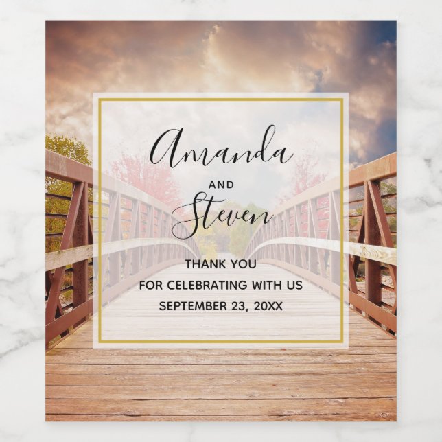Rustic Wooden Bridge in the Country Wedding Thanks Wine Label (Single Label)