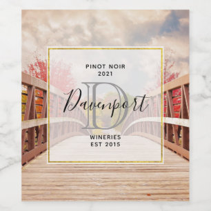 Rustic Wooden Bridge in the Country Wine Making Wine Label