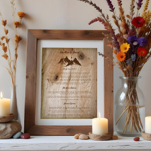 Rustic Wooden Brown Mountains Landscape Wedding Poster