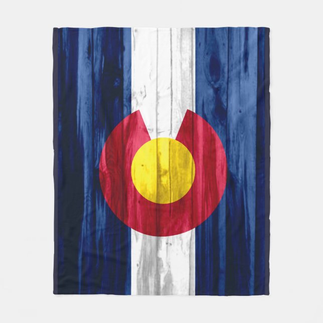 Rustic wooden Colorado flag fleece blanket (Front)