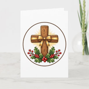 Rustic Wooden Cross Christmas Ornament Card
