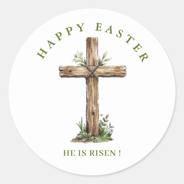 Rustic Wooden cross  He is Risen Label / Seal (Front)