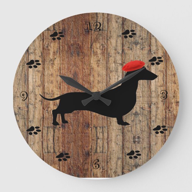 Rustic Wooden Dachshund Clock (Front)