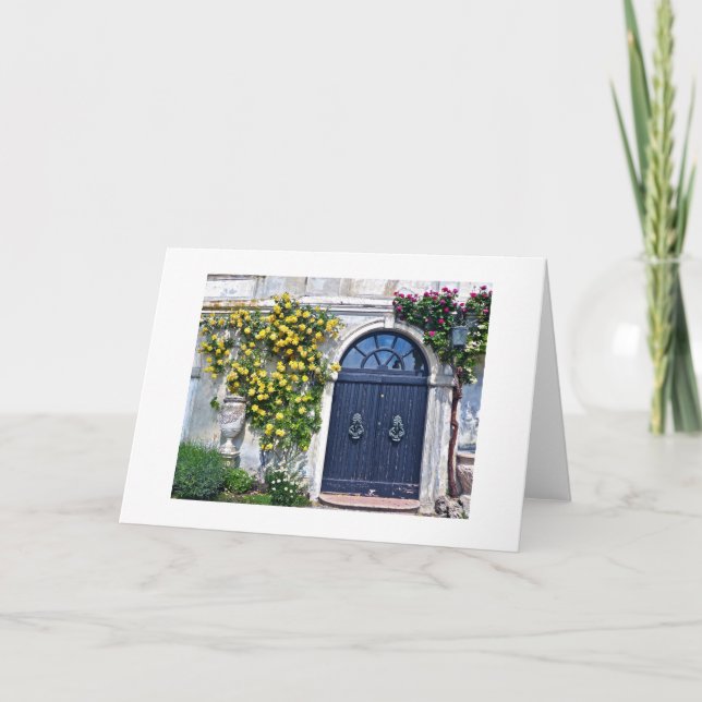 RUSTIC WOODEN DOOR WITH YELLOW AND RED ROSES CARD (Front)