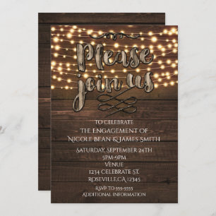 Rustic Wooden Elegant String Lights Invitation