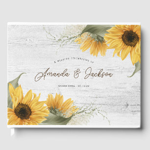 Rustic wooden elegant sunflower barn wedding guest book