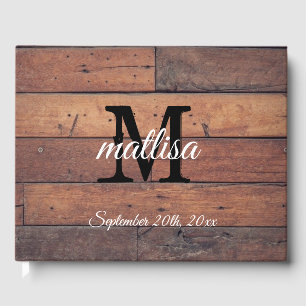 Rustic Wooden Farmhouse Country Monogram Wedding Guest Book