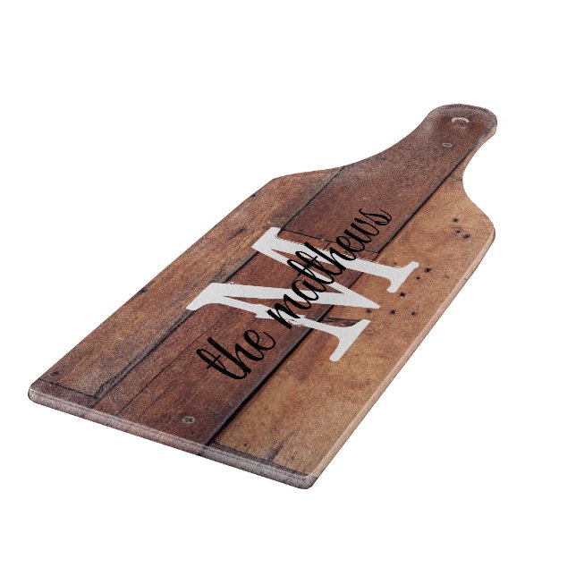 Rustic Wooden Farmhouse Country Monogrammed Cutting Board (Corner)