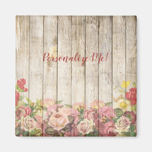 Rustic Wooden Fence Flower Garden Personalised Magnet (Front)