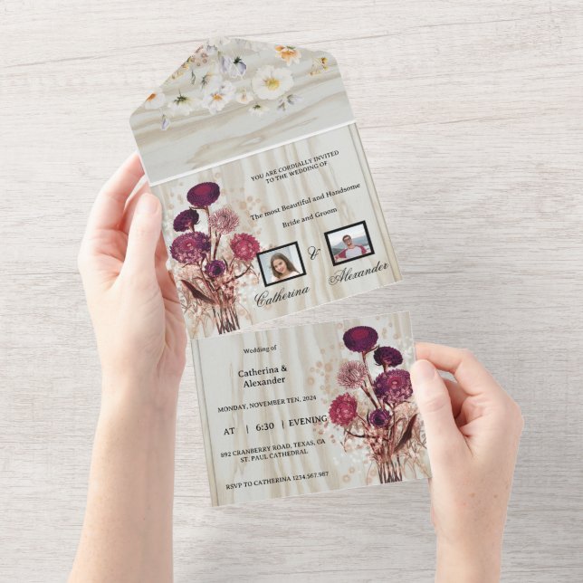 Rustic wooden floral  all in one invitation (Tearaway)