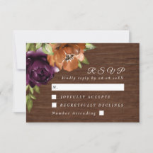 Rustic Wooden Floral Purple Wedding Response Card