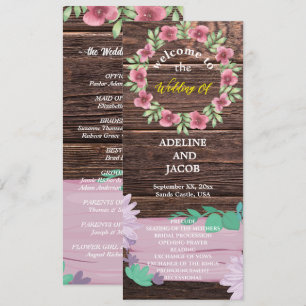 Rustic Wooden floral Script Wedding program Invitation