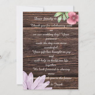 Rustic Wooden floral Script Wedding Thankyou Card