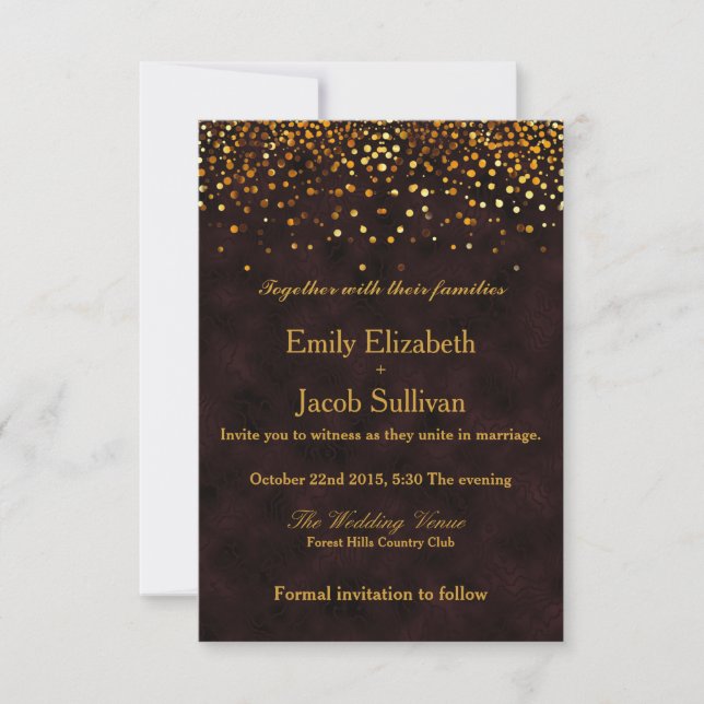 Rustic Wooden Gold Foil Confetti Elegant Wedding Save The Date (Front)