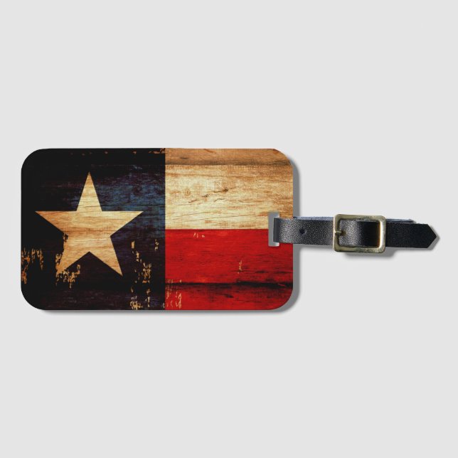 Rustic Wooden Grunge Texas State Flag Luggage Tag (Front Horizontal)