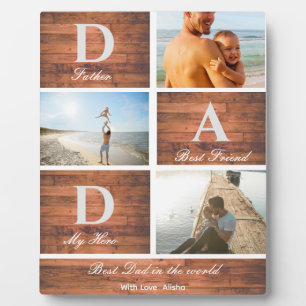 Rustic wooden Happy Father's day 3 photo collage Plaque