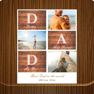 Rustic wooden Happy Father's day 3 photo collage  Plaque