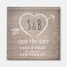 Rustic Wooden Heart Elegant SAVE THE DATE Magnet