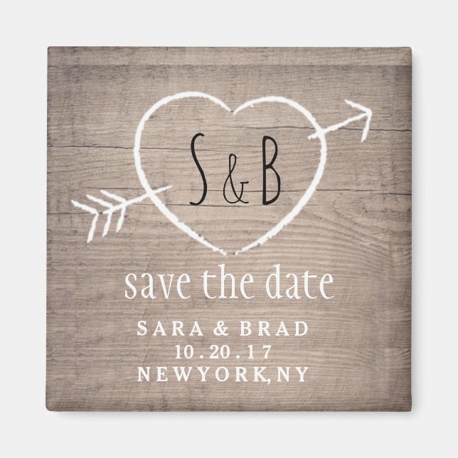 Rustic Wooden Heart Elegant SAVE THE DATE Magnet (Front)