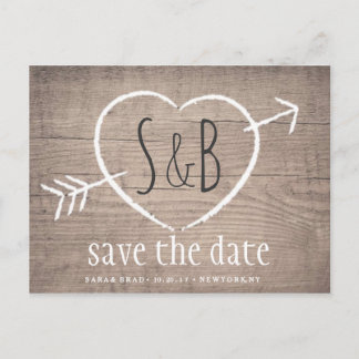 Rustic Wooden Heart Elegant SAVE THE DATE Postcard